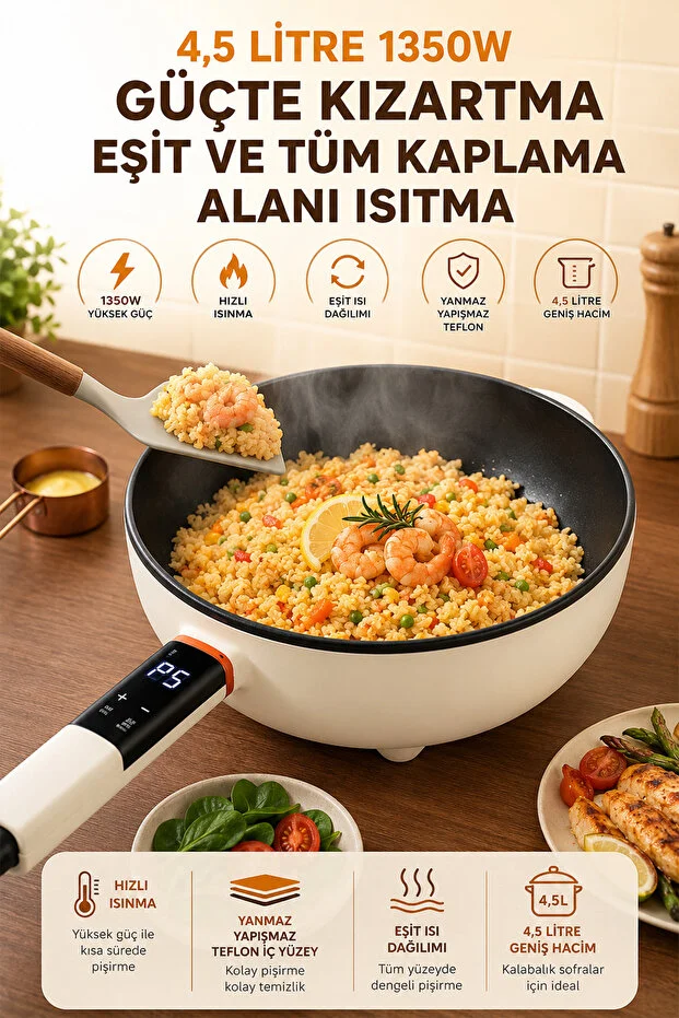 Çift Katlı Dijital Elektrikli Otomatik Yemek Pişirici Tencere 4.5 Litre 32 Cm